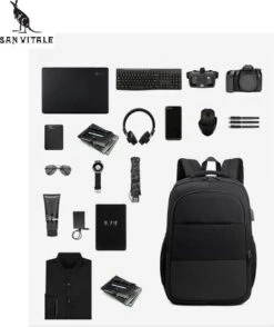 San Vitale® - Rugzak 2.0 Met USB Poort - Schooltas - 16 Inch Laptop Rugtas - Dames/Heren - 30L - Waterafstotend - Grijs -Tas Kortingswinkel 1009x1200