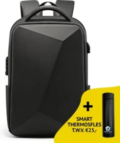 Bange Rugtas - 15,6 Inch - Laptop Rugzak - USB-aansluiting - TSA Slot - Waterafstotend - Zwart - Incl. Smart Thermosfles