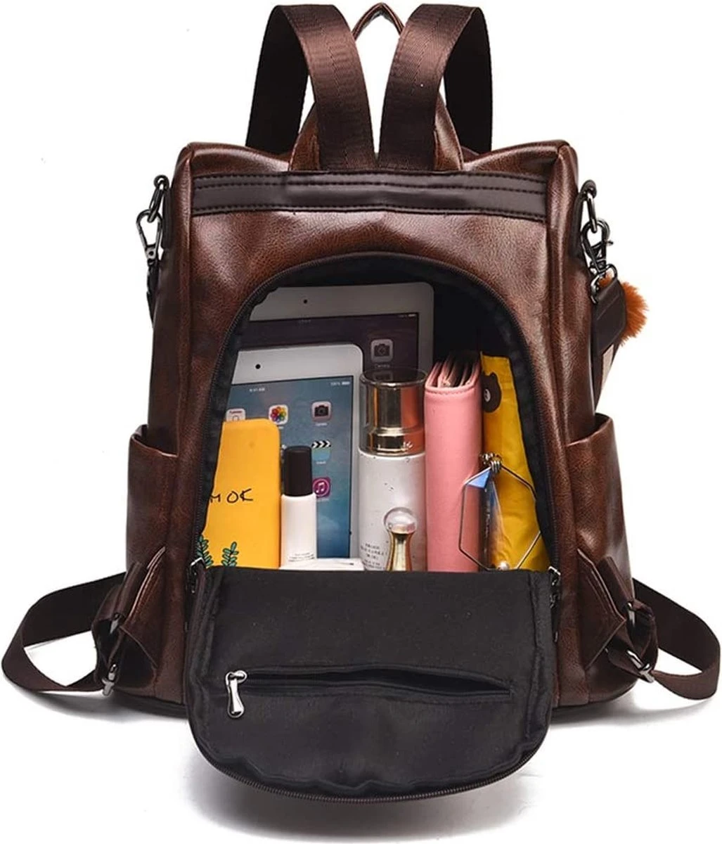 Dames Anti-diefstal Rugzak Schoudertas Vrije Tijd Schooltas Anti Diefstal PU-leer 5 Dames Anti-diefstal Rugzak Schoudertas Vrije Tijd Schooltas Anti Diefstal PU-leer - Afbeelding 3