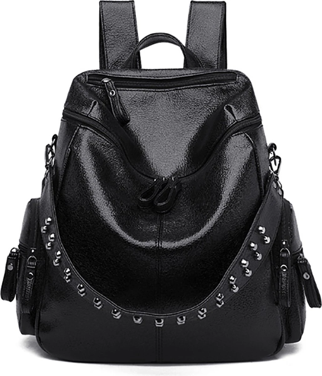 Merkloos Rugtassen Dames - Rugtas Lola Zwart - Schoudertas - Leerlook - 6 Vakken - Afneembare Schouderband 3 Merkloos Rugtassen Dames - Rugtas Lola Zwart - Schoudertas - Leerlook - 6 Vakken - Afneembare Schouderband