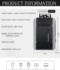 Merkloos Rugzak - Laptoprugzak 15,6 Inch - Schoolrugzak Dagrugzak - Kerstmis - Kerstfeest - Christmas Gift - Rugzak Dames Heren - Waterdichte Nylon Laptopbagagetablet - Met Usb Oplaadstation - Voor School Reizen Multifunctioneel - Grijs -Tas Kortingswinkel 1035x1200 2