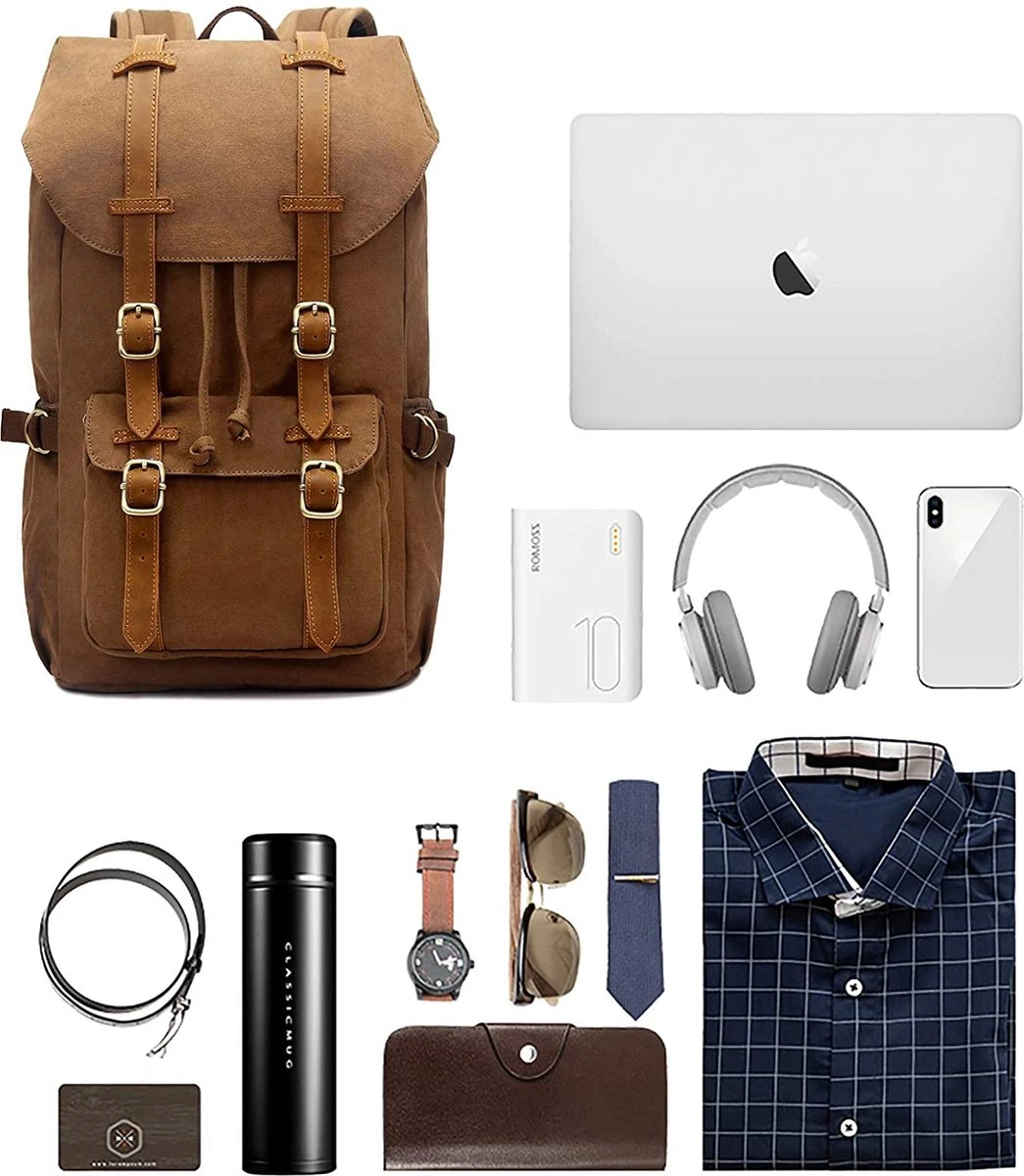 EV - Rugzak Canvas - Leder Details 6 EV - Rugzak Canvas - Leder Details - Afbeelding 4