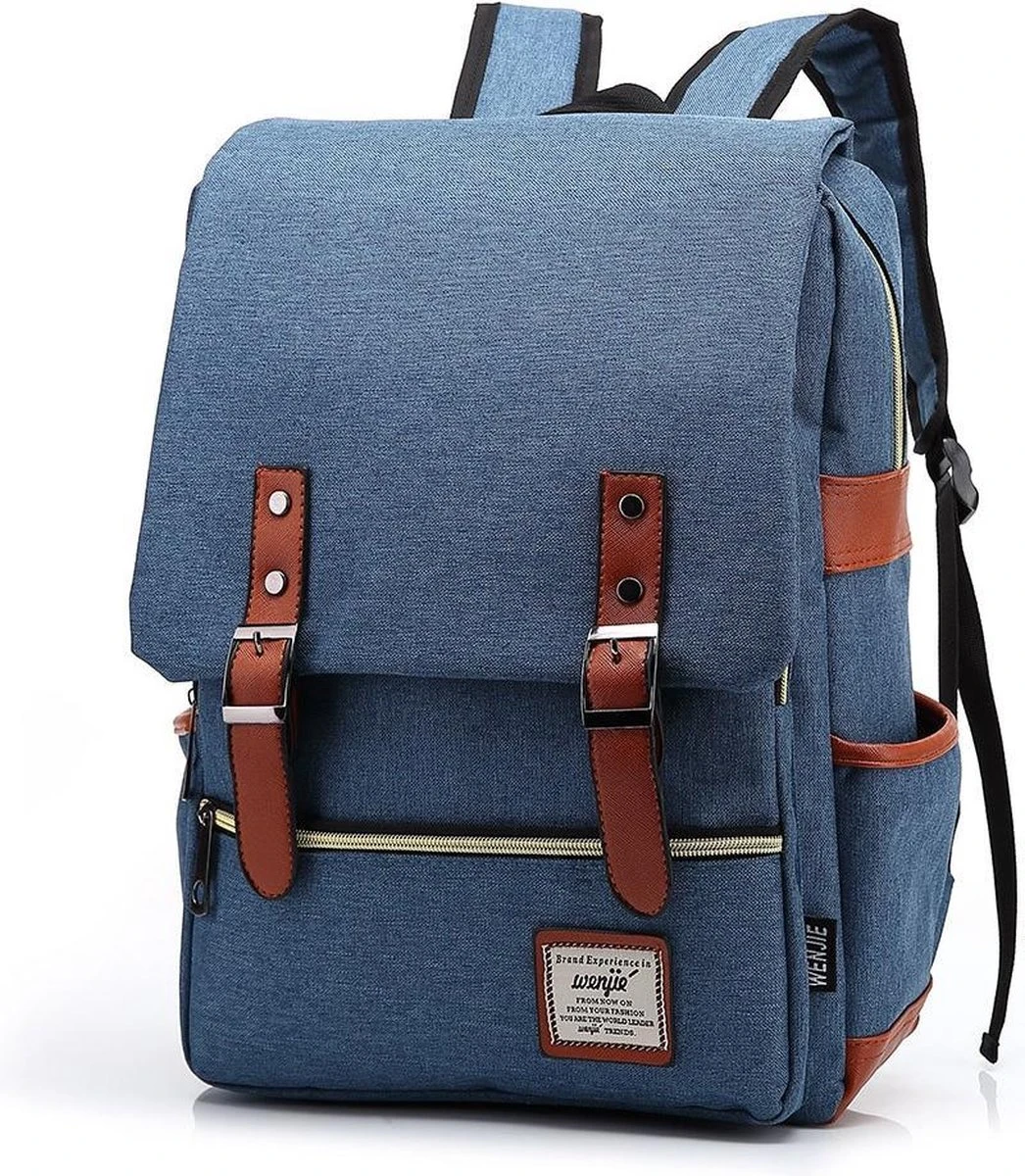 Veran Rugtas - Rugzak - 25 Liter - 15,6" Laptopvak - Boekentas - Vintage - Laptop - School - Boekentas - Blauw 3 Veran Rugtas - Rugzak - 25 Liter - 15,6" Laptopvak - Boekentas - Vintage - Laptop - School - Boekentas - Blauw