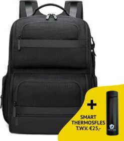 Bange Rugtas - 15,6 Inch - Laptop Rugzak - Waterafstotend - Zwart - Incl. Smart Thermosfles