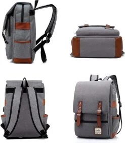 Veran Rugtas - Rugzak - 25 Liter - 15,6" Laptopvak - Boekentas - Vintage - Laptop - School - Boekentas - Grijs -Tas Kortingswinkel 1054x1200