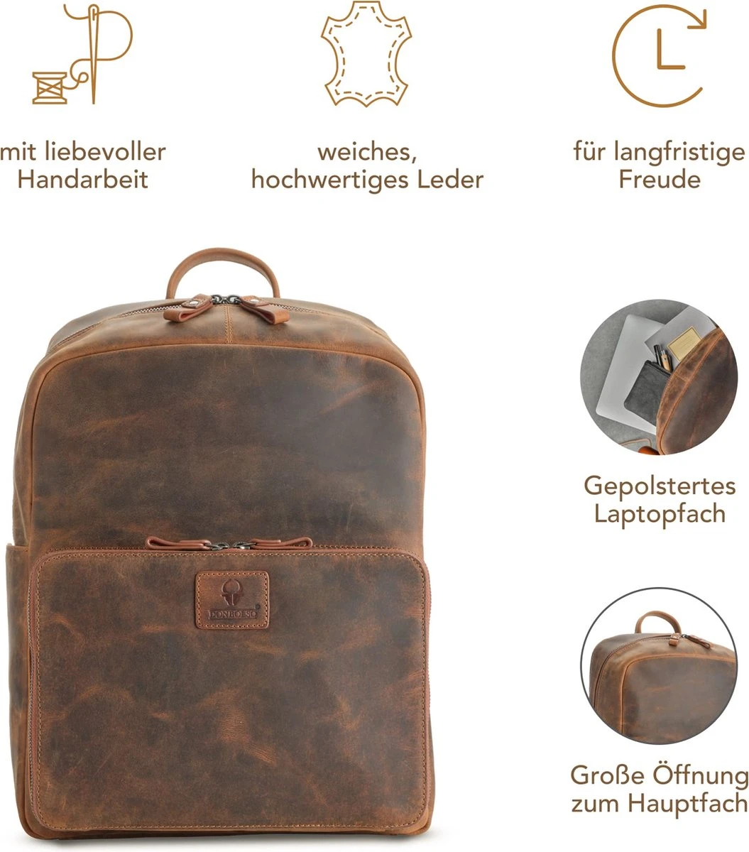DONBOLSO Rugzak Tokio I Premium Lederen Dagrugzak Voor Mannen En Vrouwen Met Laptopvak I Ideale Lederen Rugzak Voor Op Reis, Kantoor, Universiteit I Handgemaakte Laptoptas I Vintage Bruin 5 DONBOLSO Rugzak Tokio I Premium Lederen Dagrugzak Voor Mannen En Vrouwen Met Laptopvak I Ideale Lederen Rugzak Voor Op Reis, Kantoor, Universiteit I Handgemaakte Laptoptas I Vintage Bruin - Afbeelding 3