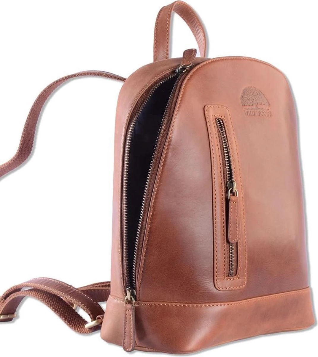 WILD WOODS Leren Dames Rugtas M - Casual Rugzak - Oil Pull-up Leer - Cognac 4 WILD WOODS Leren Dames Rugtas M - Casual Rugzak - Oil Pull-up Leer - Cognac - Afbeelding 2
