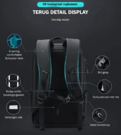 Brandie® - Rugzak - Geschikt Voor 17.3 Inch Laptop - Reistas - Schoudertas - Waterdichte - USB Opladen - Hoge Capaciteit - Anti Diefstal - Normaal Zwart - Voor Heren Tas - Grootte 14*32*48cm - Gewicht 1.3 Kg -Tas Kortingswinkel 1078x1200