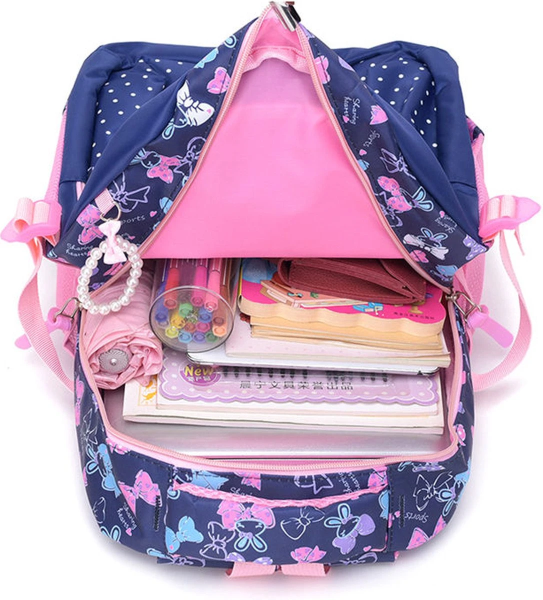 STIJLVOLLE GROTE CAPACITEIT GRAPPIGE ROZE TIENER BOEKENTAS LAPTOP,SCHOOLTAS RUGZAK VOOR VROUW MEISJE ( ROZE PAARS ) 5 STIJLVOLLE GROTE CAPACITEIT GRAPPIGE ROZE TIENER BOEKENTAS LAPTOP,SCHOOLTAS RUGZAK VOOR VROUW MEISJE ( ROZE PAARS ) - Afbeelding 3