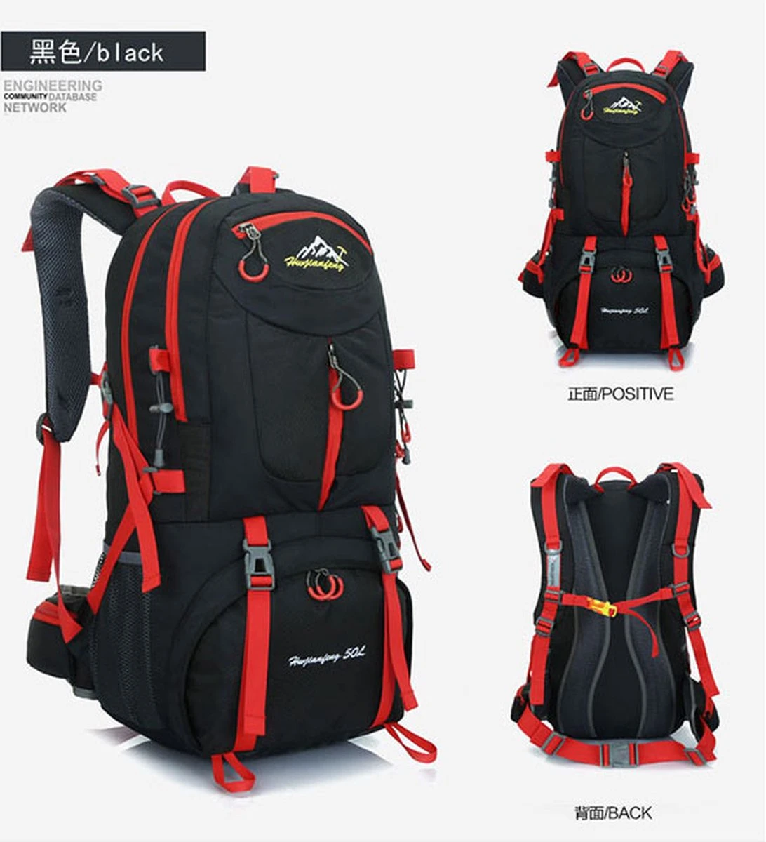 Rugzak/Backpack 60L.met 15.6inch Laptopvak, Met 11 Maal Vak Verdeling, Extra Sterk Water Afstotend Materiaal. 4 Rugzak/Backpack 60L.met 15.6inch Laptopvak, Met 11 Maal Vak Verdeling, Extra Sterk Water Afstotend Materiaal. - Afbeelding 2
