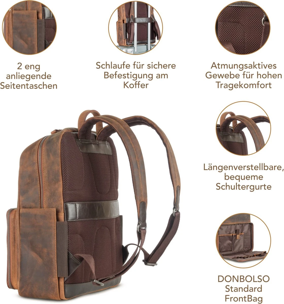 DONBOLSO Rugzak Tokio I Premium Lederen Dagrugzak Voor Mannen En Vrouwen Met Laptopvak I Ideale Lederen Rugzak Voor Op Reis, Kantoor, Universiteit I Handgemaakte Laptoptas I Vintage Bruin 4 DONBOLSO Rugzak Tokio I Premium Lederen Dagrugzak Voor Mannen En Vrouwen Met Laptopvak I Ideale Lederen Rugzak Voor Op Reis, Kantoor, Universiteit I Handgemaakte Laptoptas I Vintage Bruin - Afbeelding 2