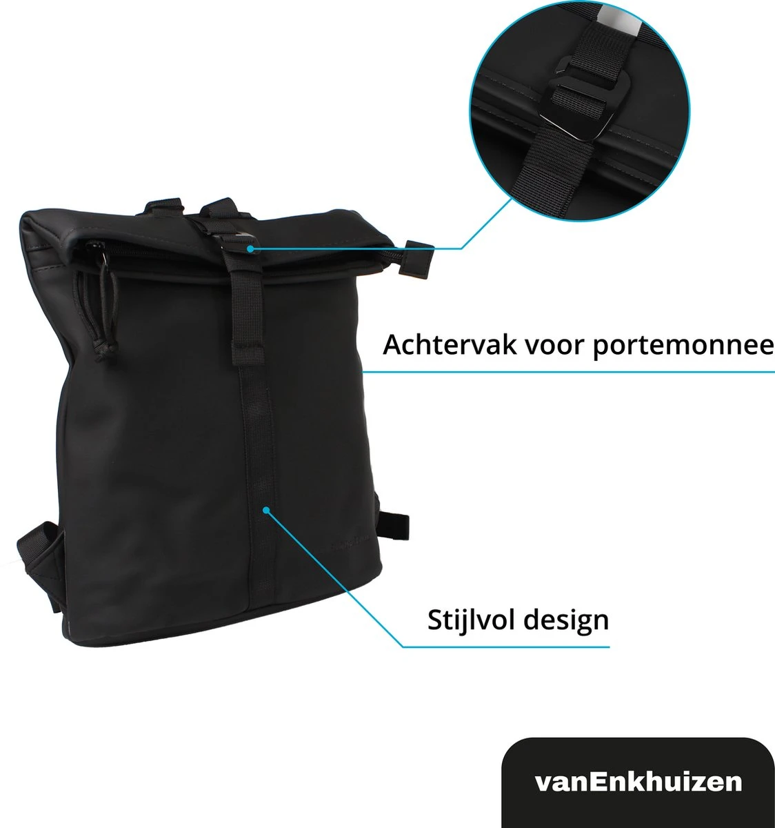 VanEnkhuizen Rolltop Rugzak 9 Liter - Waterafstotend En Thermo Materiaal - Zwart 11 VanEnkhuizen Rolltop Rugzak 9 Liter - Waterafstotend En Thermo Materiaal - Zwart - Afbeelding 9