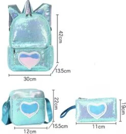 Eenhoorn Schooltas - Rugzak - Unicorn Rugtas 42 X 30 X 14 Cm- Kinderrugzak - Sequin- Luxe Giftset - Pailletten - Inclusief Tas + Etui - Turquoise - Voor Al Je Speelgoed En Schoolspullen -Tas Kortingswinkel 1126x1200 3
