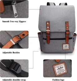 Veran Rugtas - Rugzak - 25 Liter - 15,6" Laptopvak - Boekentas - Vintage - Laptop - School - Boekentas - Grijs -Tas Kortingswinkel 1132x1200