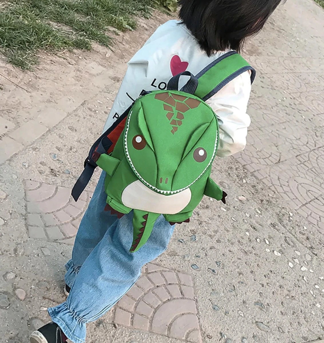 Kleine Dino Rugzak Groen Monster Draak Tas - Rugtas Schooltas Rugtasje Dinosaurus T-rex 4 Kleine Dino Rugzak Groen Monster Draak Tas - Rugtas Schooltas Rugtasje Dinosaurus T-rex - Afbeelding 2