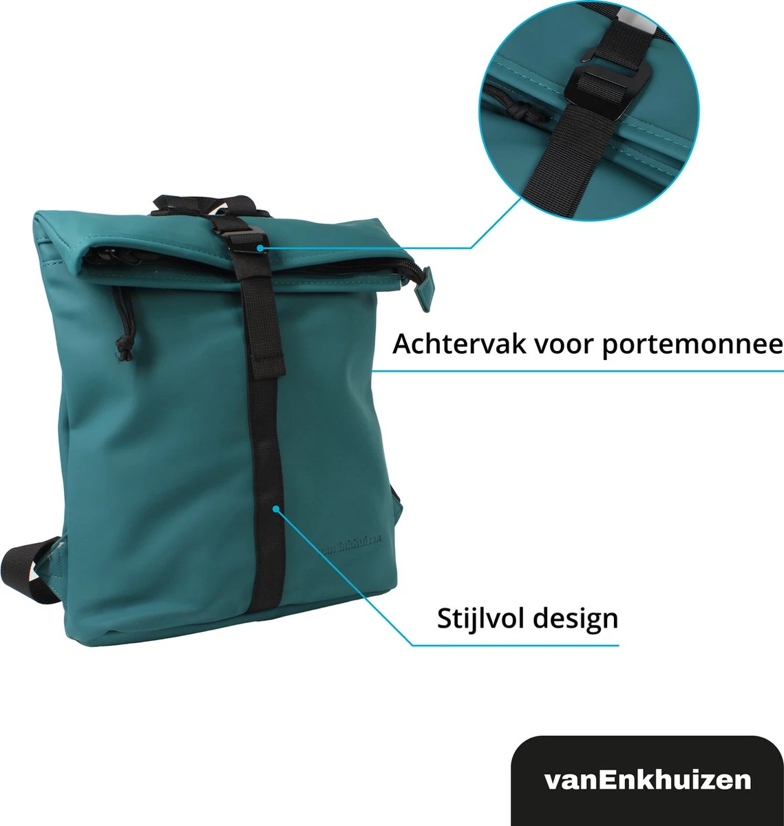 VanEnkhuizen Rolltop Rugzak 9 Liter - Waterafstotend En Thermo Materiaal - Turquoise 8 VanEnkhuizen Rolltop Rugzak 9 Liter - Waterafstotend En Thermo Materiaal - Turquoise - Afbeelding 6