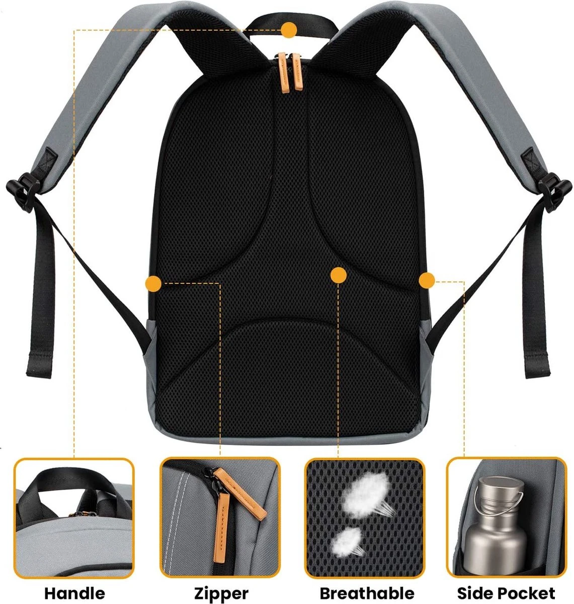 Tarion Rugzakje Voor Fotografen; Met Speciale Opbergruimte Voor Een Spiegelreflexcamera; Waterdicht, Licht En Compact; Incl. Vak Voor 15 Inch Laptop En Een Regenhoes; Grijs 4 Tarion Rugzakje Voor Fotografen; Met Speciale Opbergruimte Voor Een Spiegelreflexcamera; Waterdicht, Licht En Compact; Incl. Vak Voor 15 Inch Laptop En Een Regenhoes; Grijs - Afbeelding 2