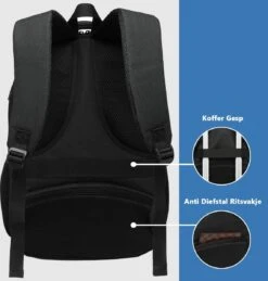 Kono Rugzak - Schooltas - 15,6 Inch Laptop Rugtas - Dames/Heren - 28L - Waterafstotend - Zwart -Tas Kortingswinkel 1145x1200