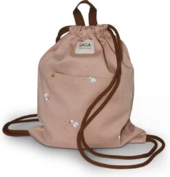 Saga Copenhagen Flipi Latte - Gym Bag - Turnzak - Zwemtas - Rugzakje - Roze Met Vogeltjes