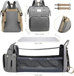 Merkloos Tas Voor Moeders En Vaders Met Uitklapbaar Baby Bedje - Draagbare Box - Rugzak Moeder - Roze - Met Veel Handige Opberg Vakken En USB Oplader - Klamboe - Mummy Bag - Verstelbaar -Tas Kortingswinkel 1170x1200