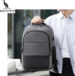 San Vitale® - Rugzak 2.0 Met USB Poort - Schooltas - 16 Inch Laptop Rugtas - Dames/Heren - 30L - Waterafstotend - Grijs -Tas Kortingswinkel 1181x1200