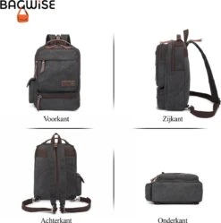Bagwise® - Rugzak - Canvas - 15 L- Vintage - 13" Inch Laptopvak - Compact Klein -1261 Zwart -Tas Kortingswinkel 1188x1200 1