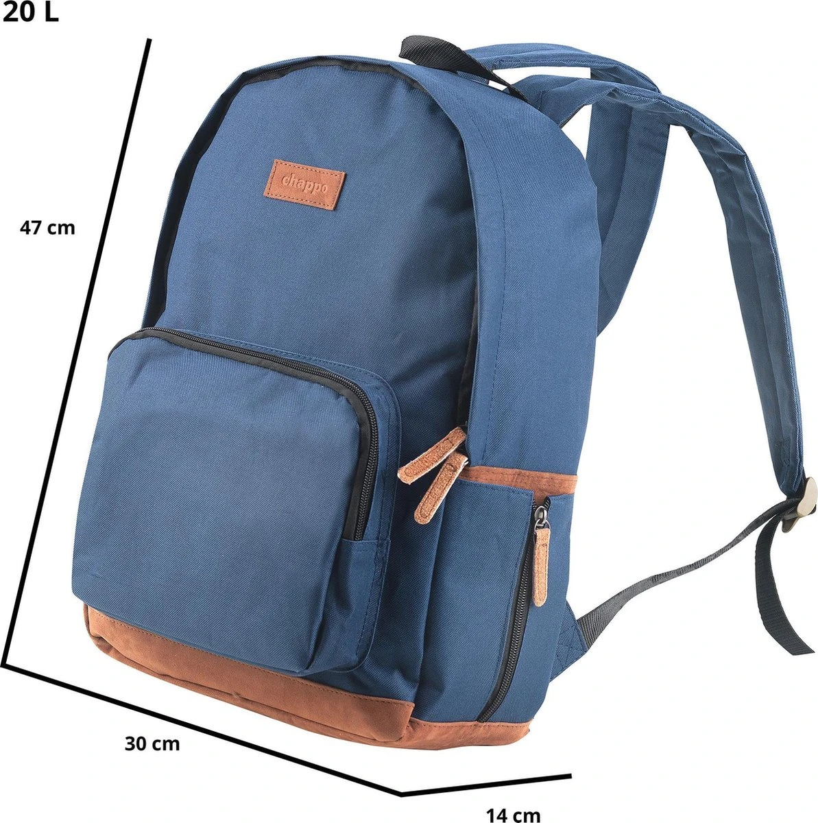 Chappo Rugzak Classic - Vintage Rugtas 18 Ltr - Schooltas - Werktas - Waterbestendig - Blauw 6 Chappo Rugzak Classic - Vintage Rugtas 18 Ltr - Schooltas - Werktas - Waterbestendig - Blauw - Afbeelding 4