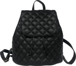 TOUTESTBELLE - Leren Dames Rugzak Quilted Gestikt Ruit Met Extra Vak - Dames - Leer - Zwart