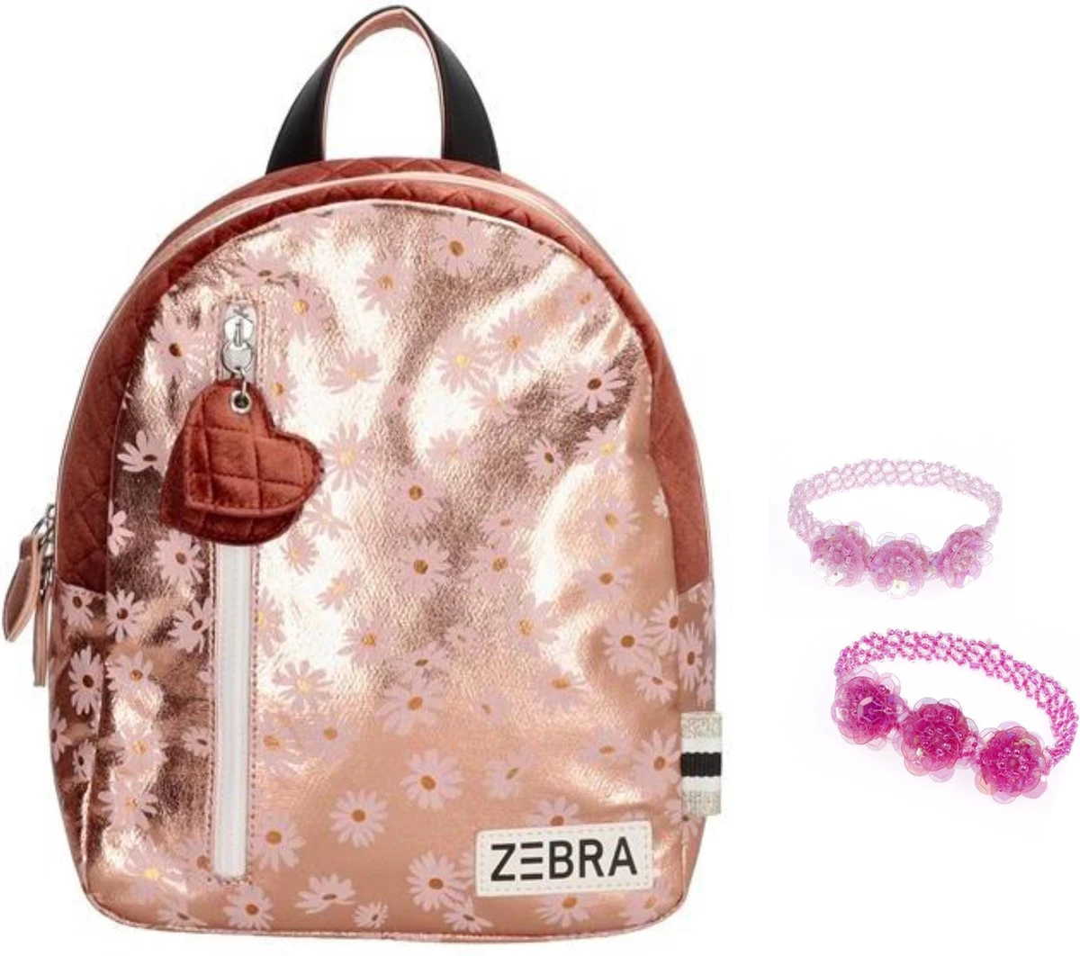 Zebra Rugzak Flower Gold Metalic (s) + Armbandje 3 Zebra Rugzak Flower Gold Metalic (s) + Armbandje