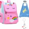 Unicorn Speelgoed - Schooltas Meisje - Unicorn Cape + Masker- 3D Sleutelhanger - Kinderrugzak - Rugtas Meisje - Roze - Blauw - 40 X 27 X 15 Cm