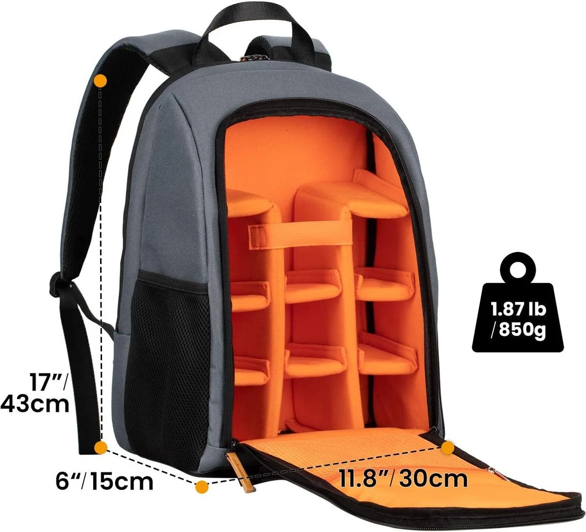 Tarion Rugzakje Voor Fotografen; Met Speciale Opbergruimte Voor Een Spiegelreflexcamera; Waterdicht, Licht En Compact; Incl. Vak Voor 15 Inch Laptop En Een Regenhoes; Grijs 5 Tarion Rugzakje Voor Fotografen; Met Speciale Opbergruimte Voor Een Spiegelreflexcamera; Waterdicht, Licht En Compact; Incl. Vak Voor 15 Inch Laptop En Een Regenhoes; Grijs - Afbeelding 3