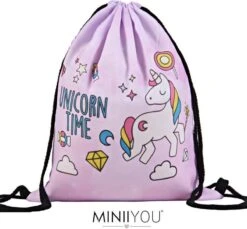 Unicorn Gymtasje - Sport Tasje Paars - 33x39 Cm | Gymtasje Met Rijgkoord | Gymzakje Verstelbaar In Maat | Leeftijd: 4 T/m 12 Jaar