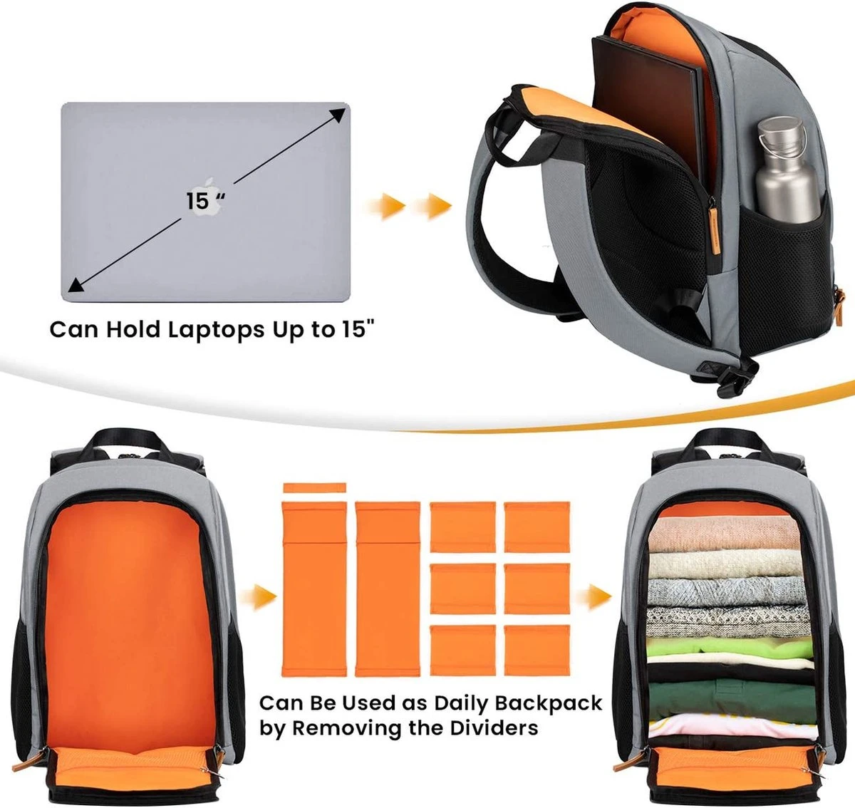 Tarion Rugzakje Voor Fotografen; Met Speciale Opbergruimte Voor Een Spiegelreflexcamera; Waterdicht, Licht En Compact; Incl. Vak Voor 15 Inch Laptop En Een Regenhoes; Grijs 8 Tarion Rugzakje Voor Fotografen; Met Speciale Opbergruimte Voor Een Spiegelreflexcamera; Waterdicht, Licht En Compact; Incl. Vak Voor 15 Inch Laptop En Een Regenhoes; Grijs - Afbeelding 6