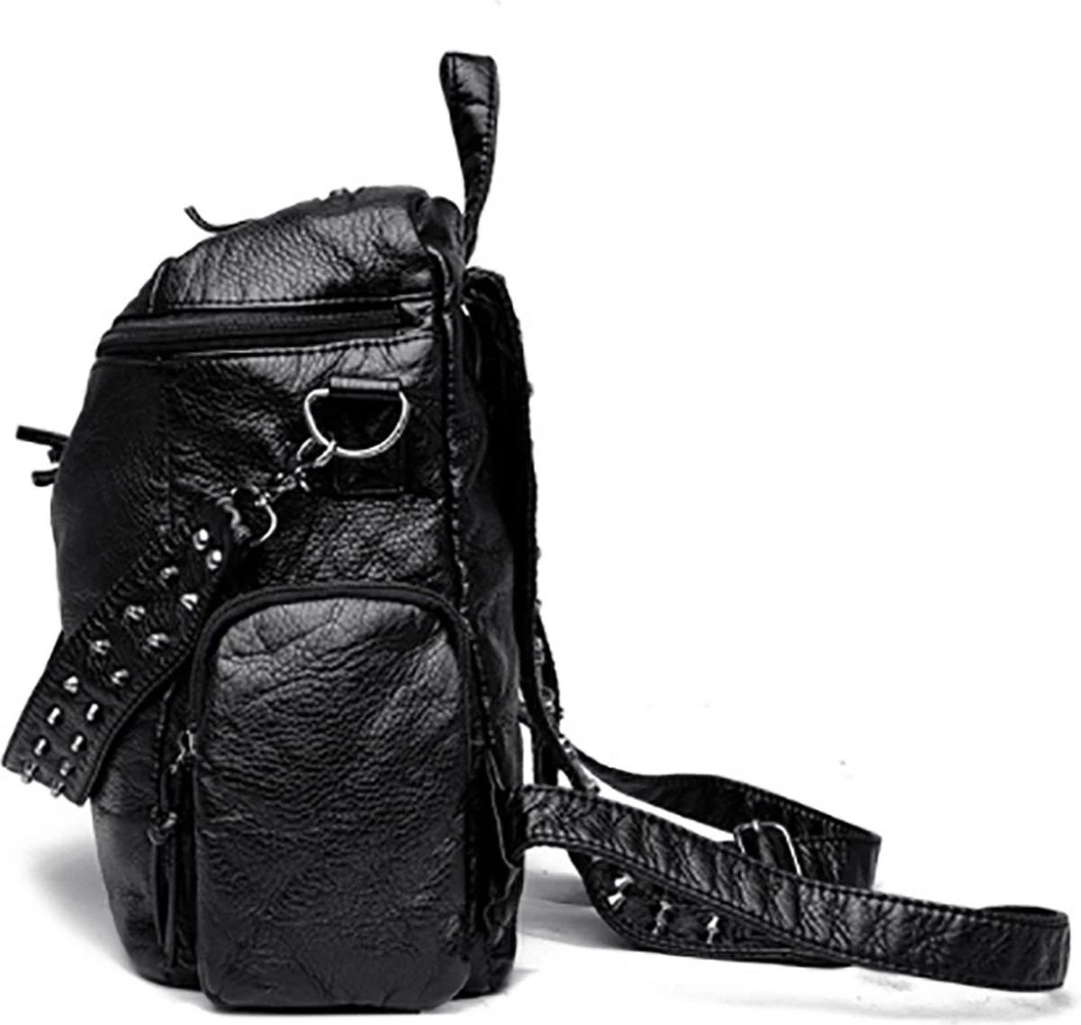 Merkloos Rugtassen Dames - Rugtas Lola Zwart - Schoudertas - Leerlook - 6 Vakken - Afneembare Schouderband 4 Merkloos Rugtassen Dames - Rugtas Lola Zwart - Schoudertas - Leerlook - 6 Vakken - Afneembare Schouderband - Afbeelding 2