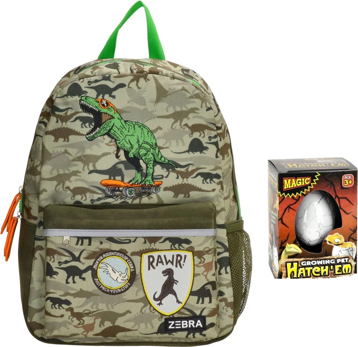 Zebra Rugzak Dino Camouflage (m) + Dino Ei 3 Zebra Rugzak Dino Camouflage (m) + Dino Ei