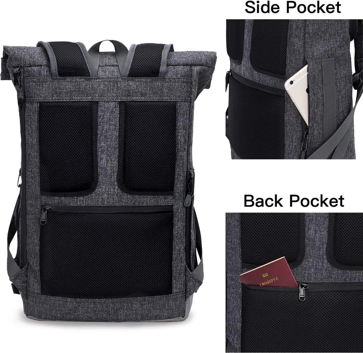 EverVanz Laptop Rugtas Vrouw & Man Roll Top Waterdicht Reizen Wandelen Rugzak Lichtgewicht Casual Dagrugzak Stijlvol Schooltas 4 EverVanz Laptop Rugtas Vrouw & Man Roll Top Waterdicht Reizen Wandelen Rugzak Lichtgewicht Casual Dagrugzak Stijlvol Schooltas - Afbeelding 2