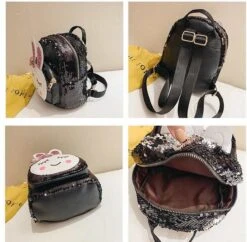 Meisjes - Rugtas - Rugzak - Schooltas - Zilver - Roze - Glitter - Tas - Konijntje - Pailletten - 3-8 Jaar - Peuter - Kleuter - CADEAU TIP! -Tas Kortingswinkel 1200x1175