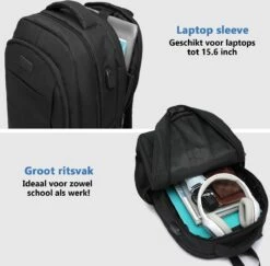 Kono Rugzak - Schooltas - 15,6 Inch Laptop Rugtas - Dames/Heren - 28L - Waterafstotend - Zwart -Tas Kortingswinkel 1200x1181