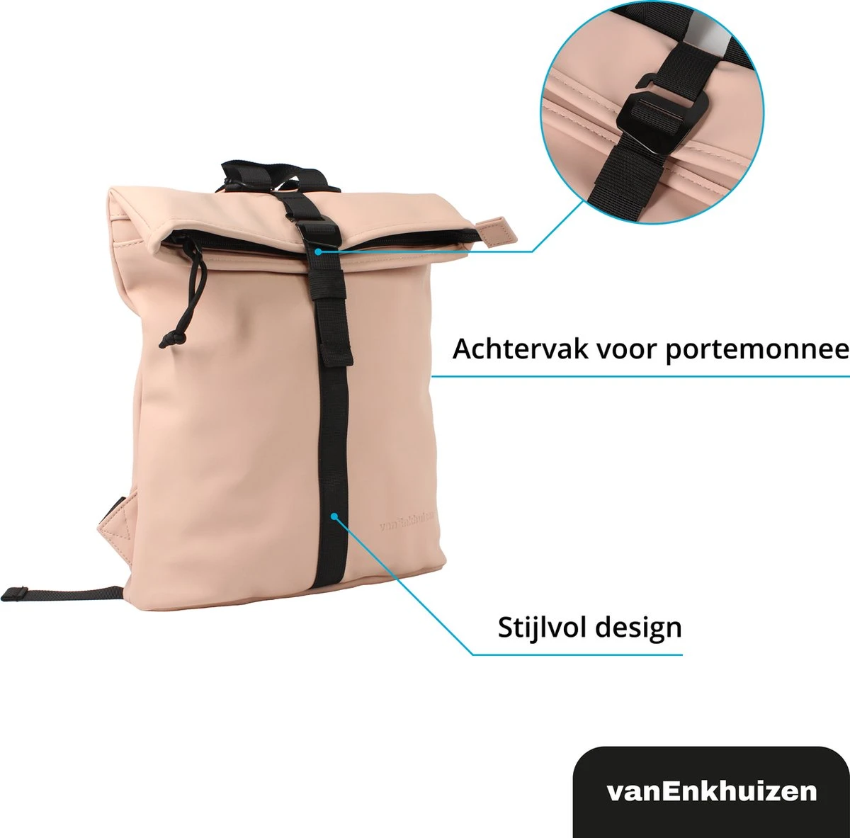 VanEnkhuizen Rolltop Rugzak 9 Liter - Waterafstotend En Thermo Materiaal - Roze 11 VanEnkhuizen Rolltop Rugzak 9 Liter - Waterafstotend En Thermo Materiaal - Roze - Afbeelding 9