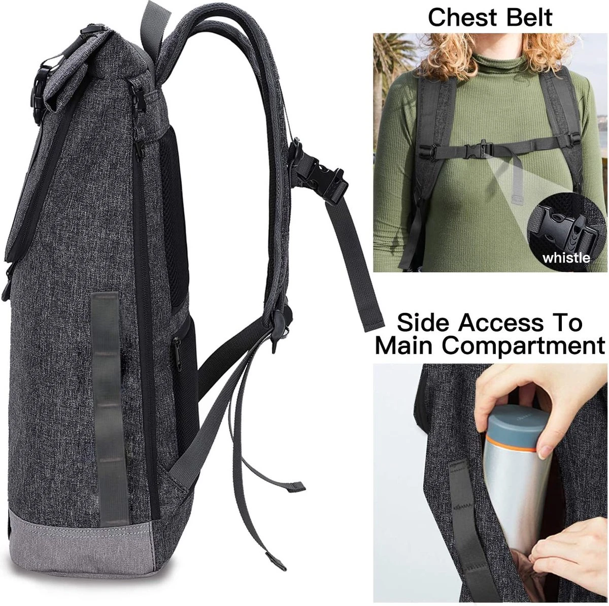 EverVanz Laptop Rugtas Vrouw & Man Roll Top Waterdicht Reizen Wandelen Rugzak Lichtgewicht Casual Dagrugzak Stijlvol Schooltas 6 EverVanz Laptop Rugtas Vrouw & Man Roll Top Waterdicht Reizen Wandelen Rugzak Lichtgewicht Casual Dagrugzak Stijlvol Schooltas - Afbeelding 4