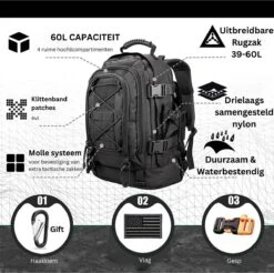 Rugzak 60 Liter - Backpack – Waterdicht - Militaire - Ademend – Licht Groen - Reizen – Geschikt Voor Heren, Dames, Jongens En Meisjes -Tas Kortingswinkel 1200x1195