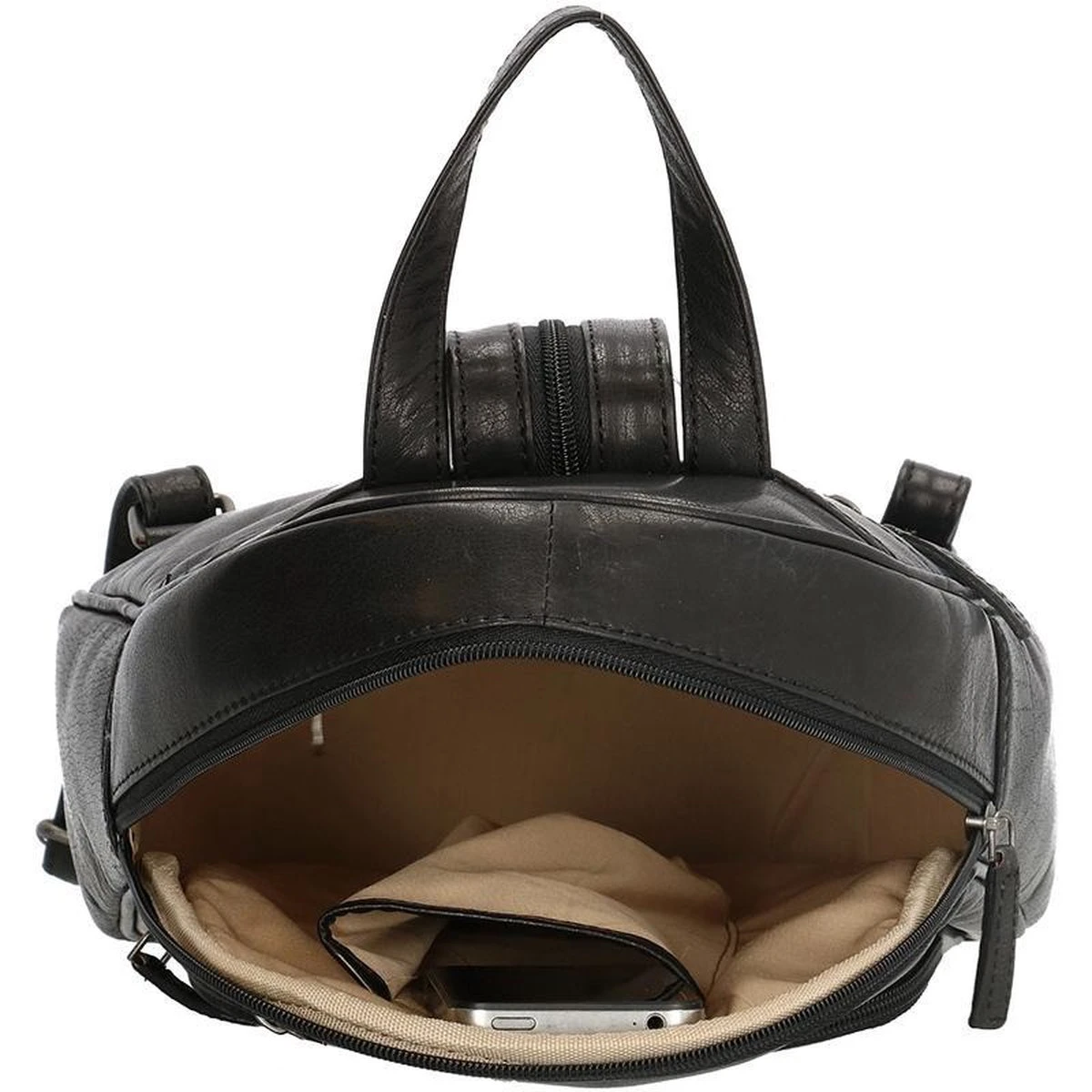 Old West Leren Dames Rugzak San Antonio M - Zwart 17 Old West Leren Dames Rugzak San Antonio M - Zwart - Afbeelding 15