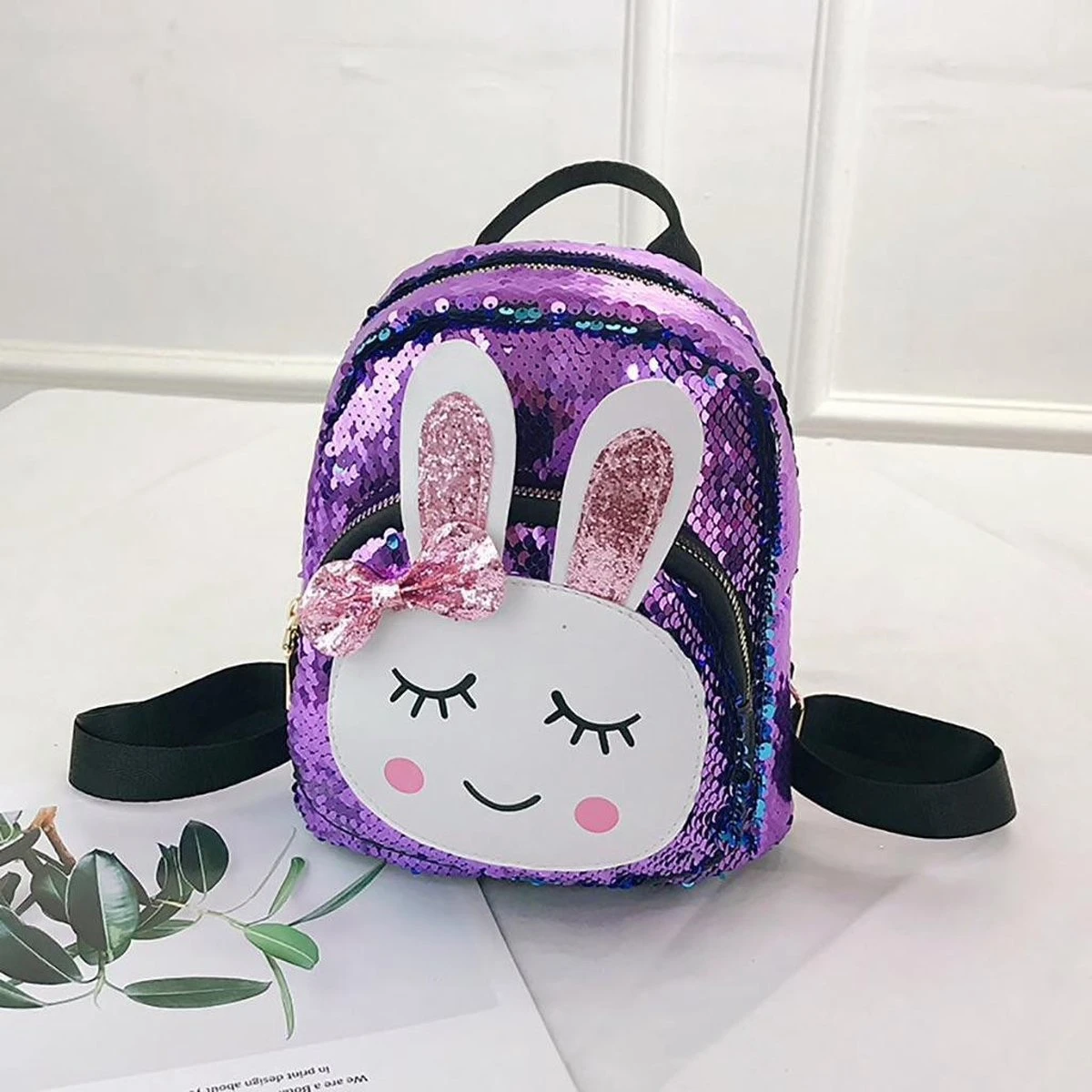 Meisjes Rugtas - Schooltas - Meisjes Rugzak - Paars - 32X22 CM - School - Rugzak - Glitter - Konijntje - Pailletten - 3-8 Jaar - Tas - CADEAU TIP! 4 Meisjes Rugtas - Schooltas - Meisjes Rugzak - Paars - 32X22 CM - School - Rugzak - Glitter - Konijntje - Pailletten - 3-8 Jaar - Tas - CADEAU TIP! - Afbeelding 2