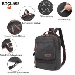 Bagwise® - Rugzak - Canvas - 15 L- Vintage - 13" Inch Laptopvak - Compact Klein -1261 Zwart -Tas Kortingswinkel 1200x1200 188