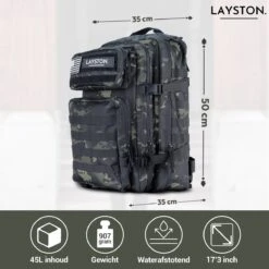 LAYSTON. - 45L Sport School Werk Rugtas - Sport Rugzak - Tactical Backpack - Waterafstotend - Camo Groen -Tas Kortingswinkel 1200x1200 251