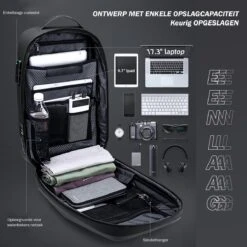 Brandie® - Rugzak - Geschikt Voor 17.3 Inch Laptop - Reistas - Schoudertas - Waterdichte - USB Opladen - Hoge Capaciteit - Anti Diefstal - Normaal Zwart - Voor Heren Tas - Grootte 14*32*48cm - Gewicht 1.3 Kg -Tas Kortingswinkel 1200x1200 669