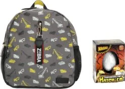 Zebra Rugzak Boys Grey - Construction Rugtas + Dino Ei