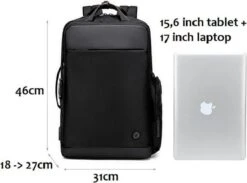 Golden Wolf Rugzak Anti-diefstal / Rugtas / Reistas / Weekendtas / Schooltas / 46x31x18(of 27)cm (25 Of 37l)/ Laptop 17 Inch / USB -oplaadpoort / Zwart / Waterfles -Tas Kortingswinkel 1200x888