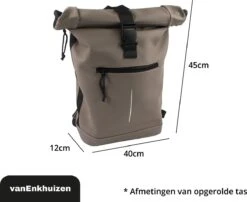 VanEnkhuizen Rolltop Rugzak Met Laptopvak 15,6 Inch - 20 Liter - Waterafstotend En Thermo Materiaal - Taupe -Tas Kortingswinkel 1200x983