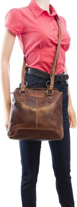 Rugtas Dames Cognac - Echt Leer - Incl. Verstelbare Riem -Tas Kortingswinkel 448x1200